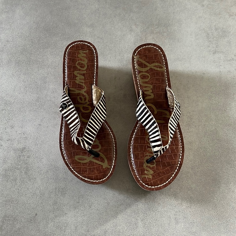 Excellent condition brown zebra print wedge sandals